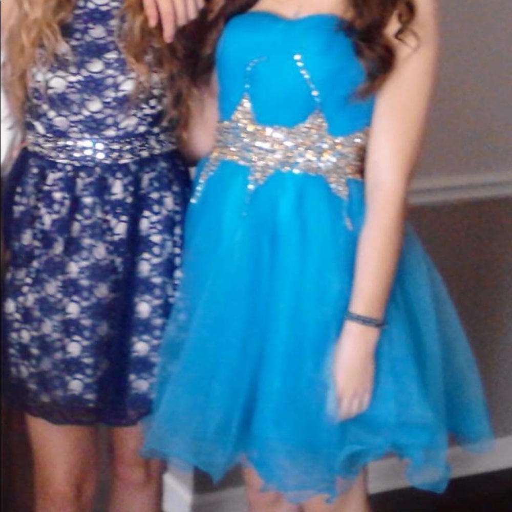 Short blue and gold prom dress!